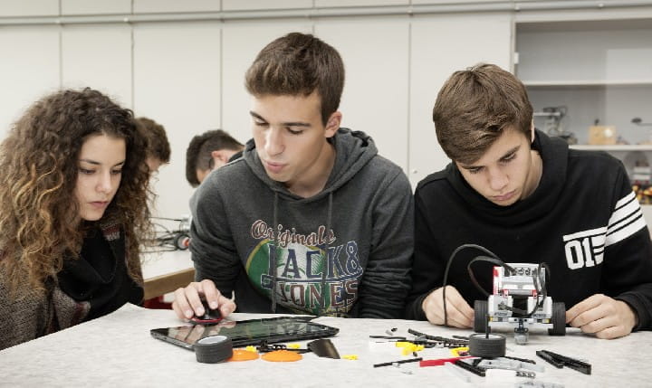 Students working on a technical project